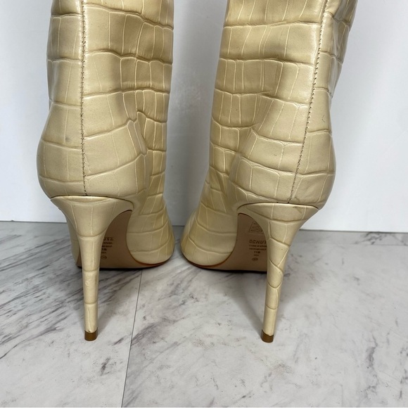 Schutz Maryana Eggshell Crocodile Embossed Leather Tall Heeled Boot 11B - Picture 5 of 16
